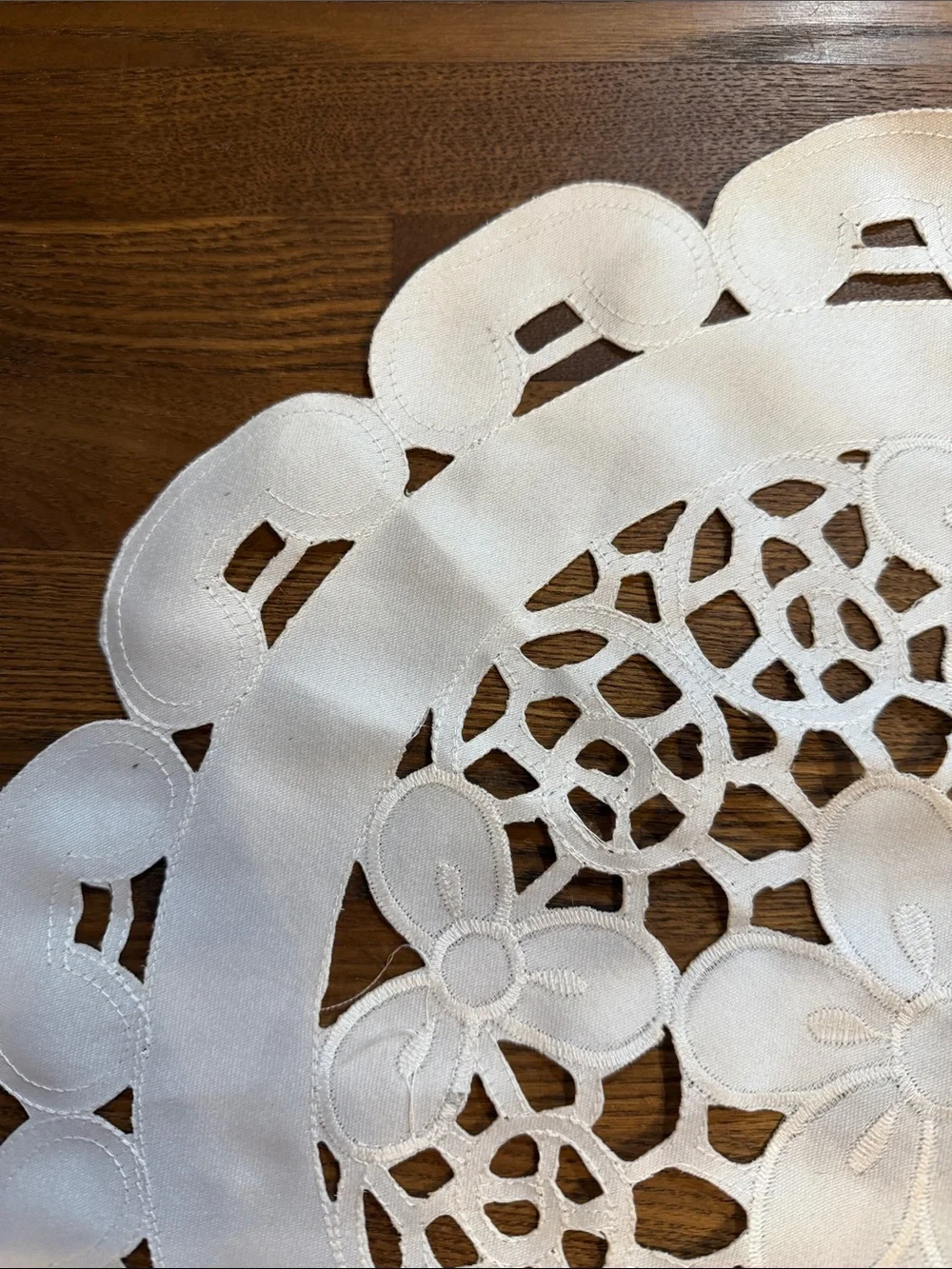 Source Unknown White Floral Cutwork Decorative Doily